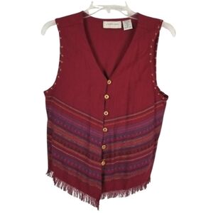 Lemon Grass Womens Fringe Vest Size Medium Red Southwestern Cowgirl Festival